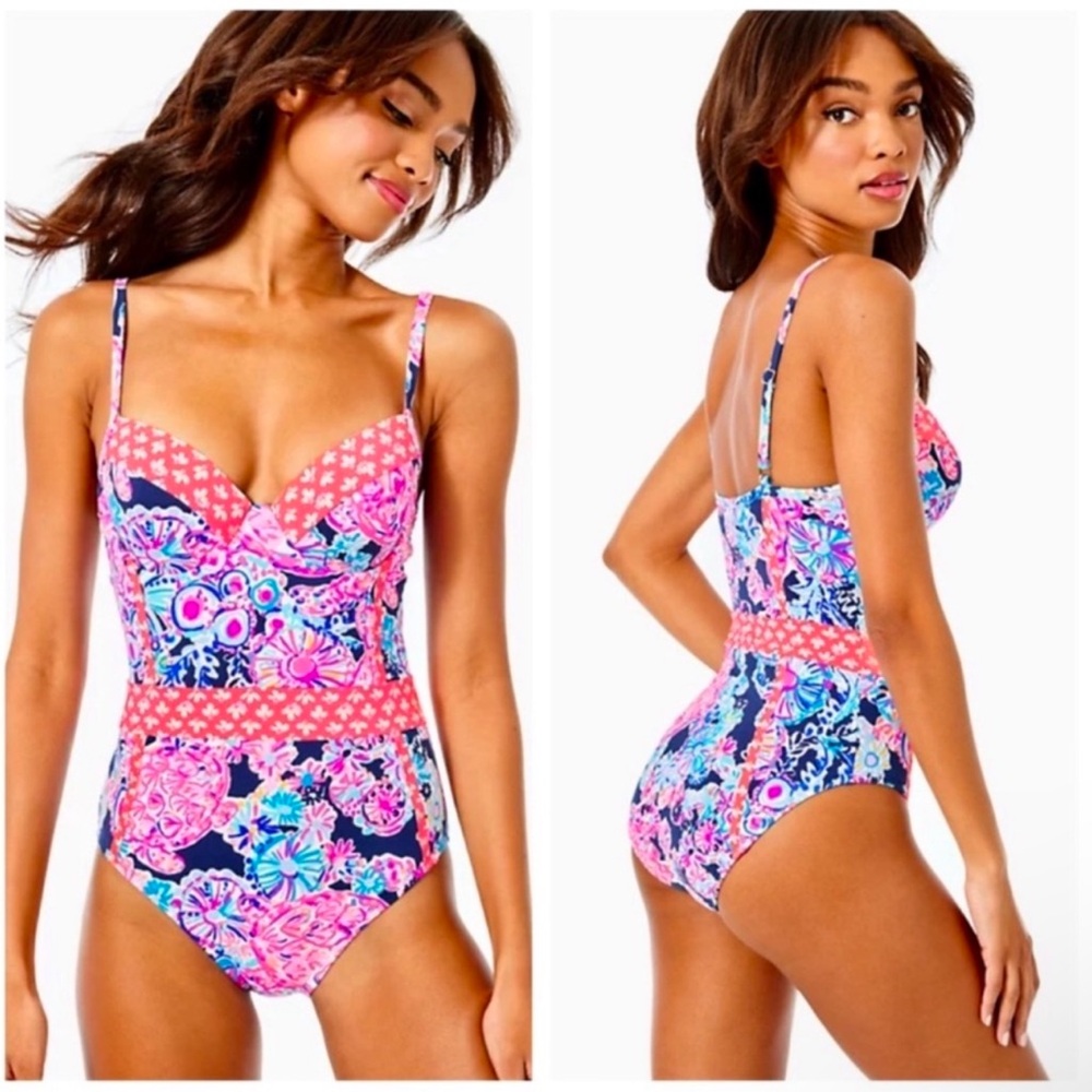 ❤️ Lilly Pulitzer Palma Swimsuit in High Tide - Turtle Amazement ❤️ F5